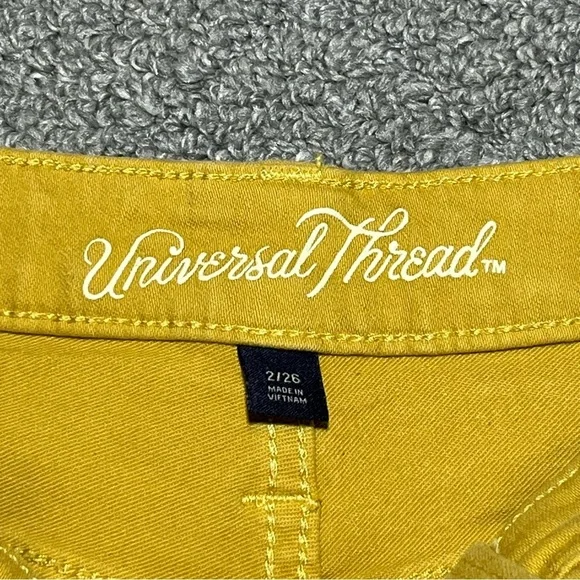 Universal Thread High Rise Midi Shorts Womens Size 2 Mustard Cut Off Denim - Picture 3 of 9